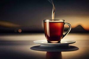 a cup of tea is sitting on a saucer. AI-Generated photo