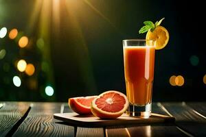 a glass of orange juice with a slice of grapefruit. AI-Generated photo