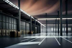 an empty warehouse with a large open space. AI-Generated photo