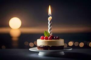 a small cake with a candle on top. AI-Generated photo