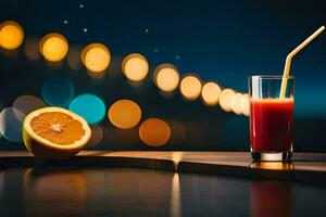 a glass of juice with a straw and an orange slice. AI-Generated photo