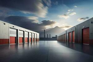 a row of storage units with doors open. AI-Generated photo