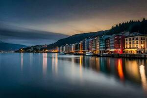 el ciudad de fjell en Noruega a oscuridad. generado por ai foto