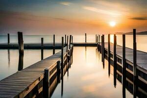 a pier in the water at sunset. AI-Generated photo