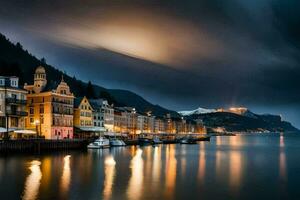 el ciudad de liubliana, Eslovenia, a noche. generado por ai foto