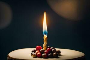 a single candle on a birthday cake. AI-Generated photo