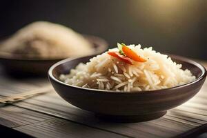 a bowl of rice with a chopstick on top. AI-Generated photo