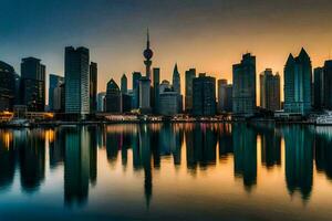 the city skyline at sunset in shanghai. AI-Generated photo