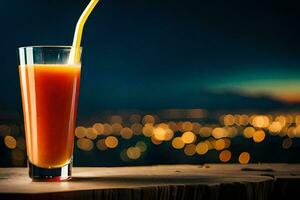 orange juice in a glass with a straw. AI-Generated photo