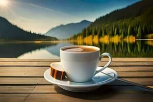 coffee on the lake. AI-Generated photo