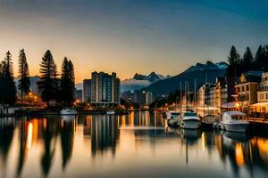 el ciudad de Vancouver a puesta de sol. generado por ai foto
