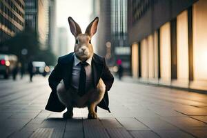 a rabbit dressed in a suit and tie. AI-Generated photo