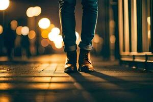 un persona en pie en un calle a noche. generado por ai foto