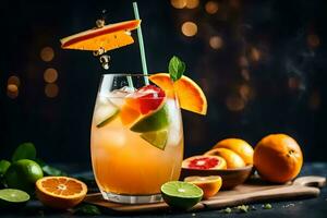 naranja jugo cóctel con Lima rebanadas y naranjas generado por ai foto