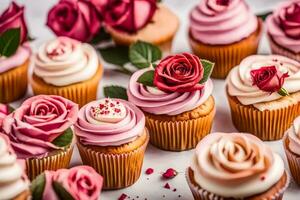 cupcakes with pink and white frosting. AI-Generated photo