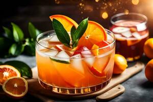 naranja jugo cóctel con Fresco Fruta y guarnación. generado por ai foto