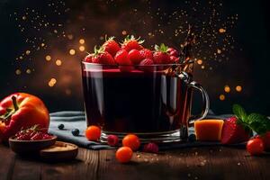 a glass of red wine with berries and spices. AI-Generated photo