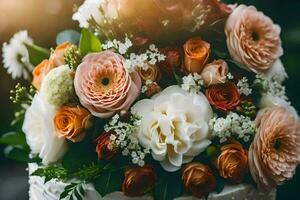 un Boda pastel con flores en cima. generado por ai foto