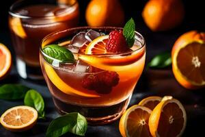 orange and raspberry cocktail with mint leaves. AI-Generated photo