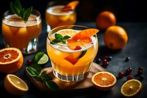 naranja jugo con Fresco Fruta y menta hojas. generado por ai foto