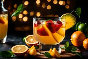 a glass of sangria with oranges and mint leaves. AI-Generated photo