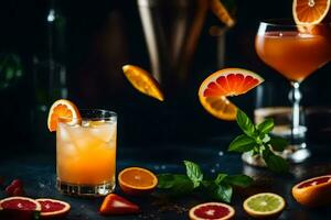 orange cocktail with slices of orange and mint. AI-Generated photo