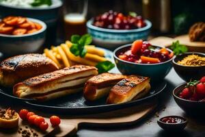 a variety of food on a table. AI-Generated photo
