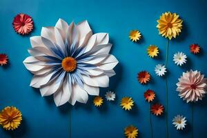 a flower made of paper is shown on a blue background. AI-Generated photo