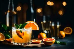 an orange cocktail with oranges and mint leaves. AI-Generated photo