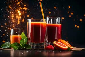 two glasses of juice with orange slices and mint leaves. AI-Generated photo