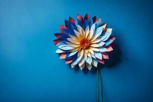 a paper flower on a blue wall. AI-Generated photo