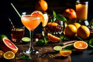 a cocktail with oranges and other fruits. AI-Generated photo