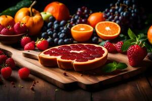 fresh fruits on a cutting board. AI-Generated photo