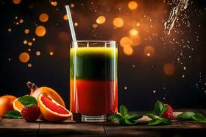 a glass of juice with fruit and water. AI-Generated photo