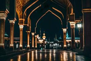 the night view of a mosque at night. AI-Generated photo