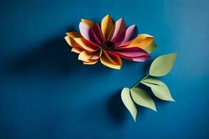 a colorful flower on a blue background. AI-Generated photo