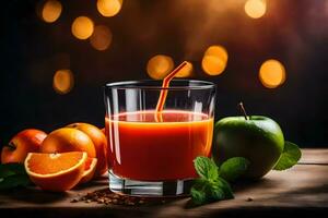 naranja jugo en un vaso con naranjas y especias generado por ai foto