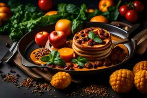 pancakes with vegetables and spices in a pan. AI-Generated photo