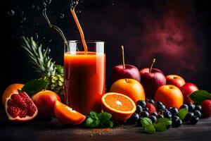 fresh fruits and juices in a glass. AI-Generated photo