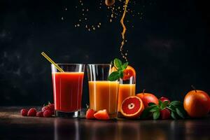 fresh juice in the glass with berries and fruit. AI-Generated photo