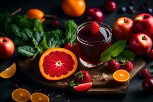 a glass of juice with fruits and berries. AI-Generated photo