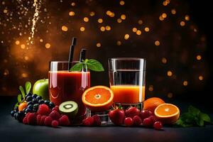 fresh fruit juice and juice with sparkling lights. AI-Generated photo