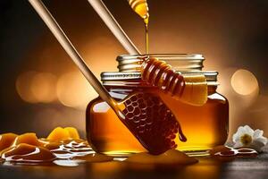 honey is a natural sweetener that is used in many foods and beverages. AI-Generated photo