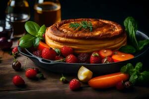 a pan with a pie and fresh fruit. AI-Generated photo