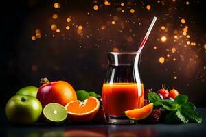 fresh juice in a glass with fruits and berries. AI-Generated photo