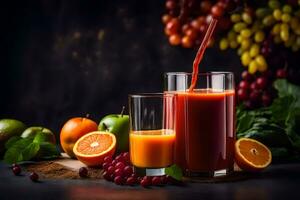 fresh juice with fruits and vegetables. AI-Generated photo