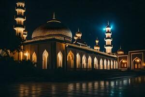 el mezquita a noche. generado por ai foto