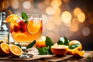 a glass of sangria with oranges and berries. AI-Generated photo