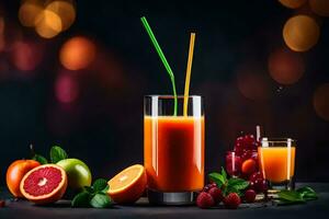 fresh juice in a glass with fruits and berries. AI-Generated photo