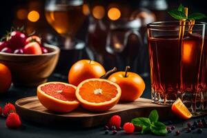 a glass of orange juice with oranges and berries. AI-Generated photo